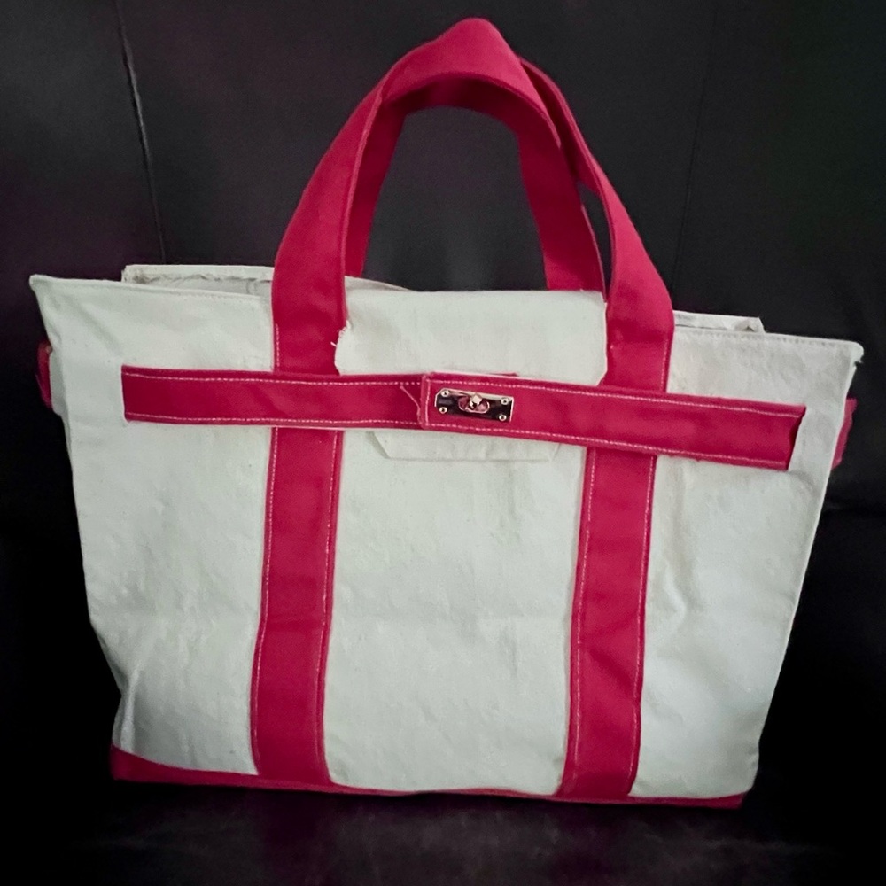 Boatkin style canvas tote with Hermes style hardware